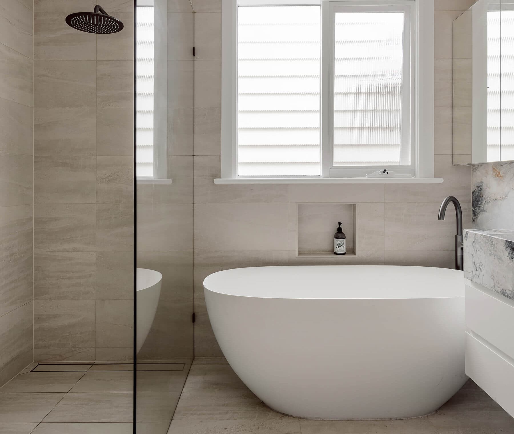 Bathroom, laundry & powder room renovation: Clarendon St, Armadale - One Stop renovate home renovations